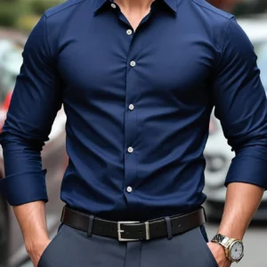 Men's, Navy, Fitted, Formal, Shirt
