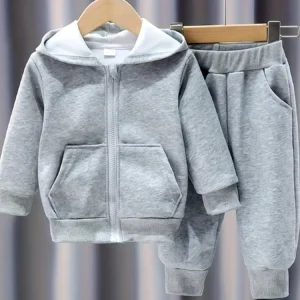 Baby clothes, hooded set, zipper jacket, solid color, kids outfit