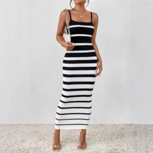 Women’s long dress, Striped Dress, Sexy Fashion, Hip Dress